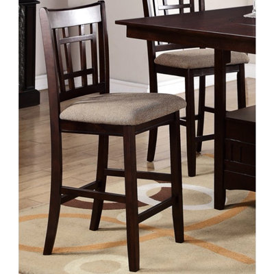2pcs Counter Height Seating, Brown Upholstered Back Cushion, Solid Wood Dining Chairs, Frame, Classy Design, Cushioned
