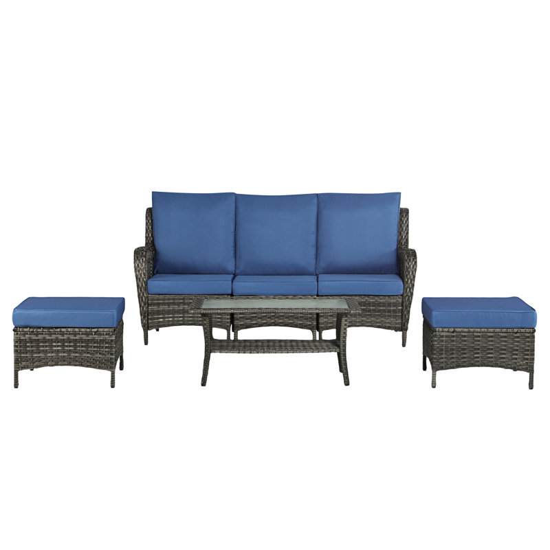 Ensemble de conversation d'extérieur pour 5 personnes avec coussins Symanthia, Beige, Gris