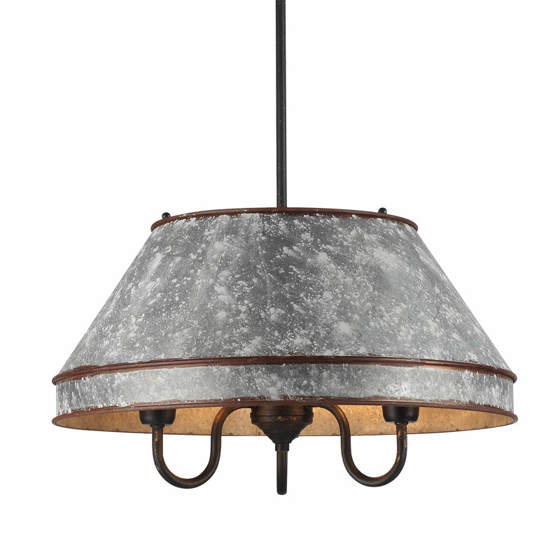 Emmalea 3-Light Pendant in Antique Black Iron with Galvanized Steel
