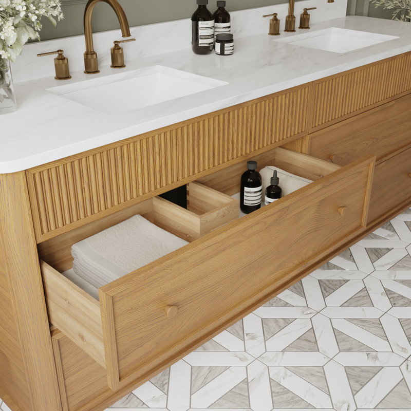 Meuble-lavabo simple 48 po avec comptoir Statuario, 48", Chêne naturel rehaussé