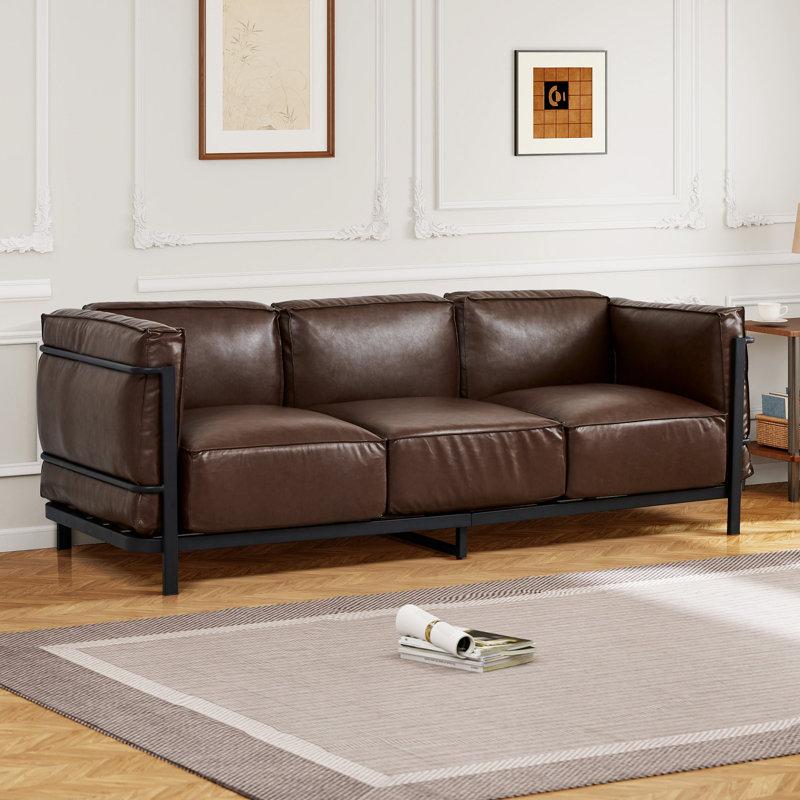 83.46" Wide Square Arm Sofa, Brown
