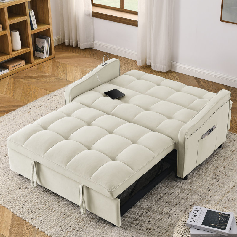 Lit en velours beige, dossier réglable, charge, 2 espaces en velours escamotable, surface de chargement polyvalente, Beige