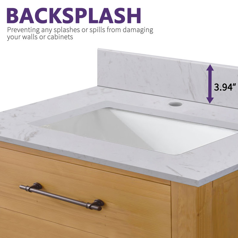 Plateau de meuble-lavabo simple en marbre 30 po avec lavabo - pour remplacement de meuble-lavabo, sans armoire
