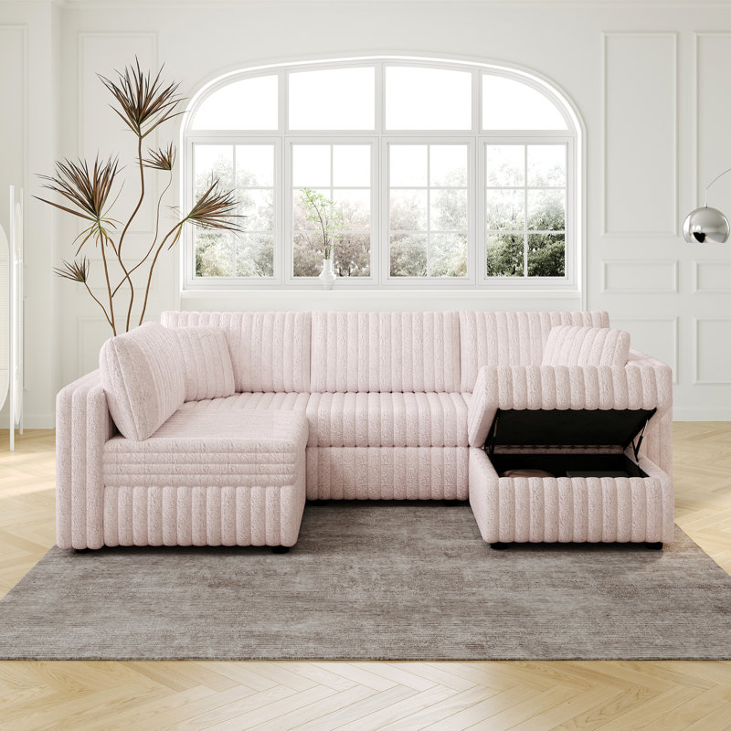 Pink Modular With Hydraulic Lift & Washable Cushions, For Bedroom And Living Area U-Shaped . Practical Solution. Modern Room Items. Materials. Detachable Ceiling Fan Blades Covers
