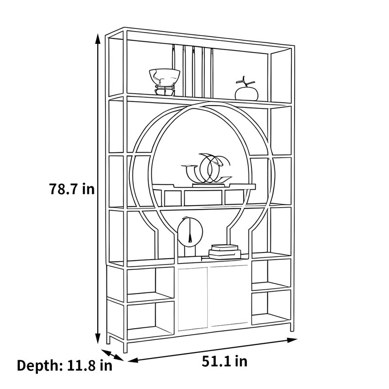 Acuna, (7 Shelves) 78.7"H x 51.1"W x 11.8"D , Gold/White