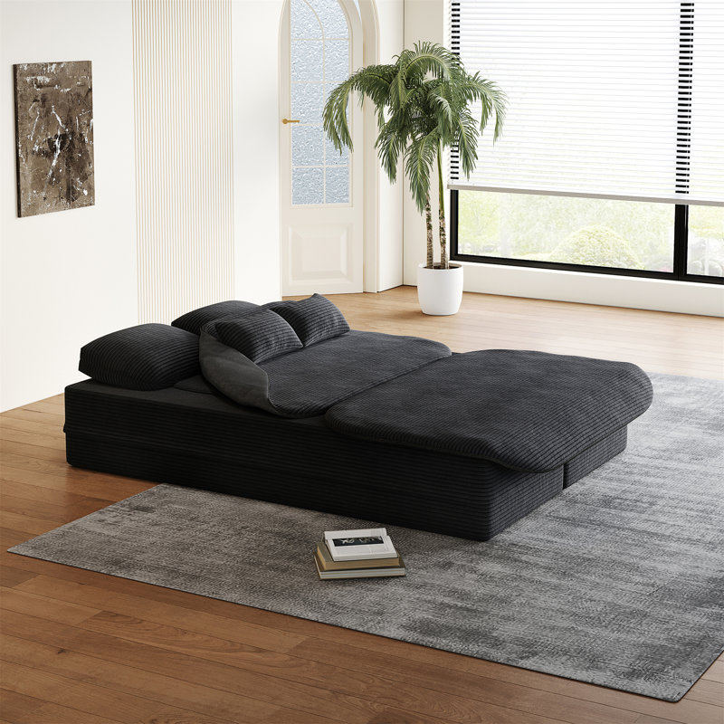 Canapé 75 po 2-en-1 pliable, Velours côtelé noir