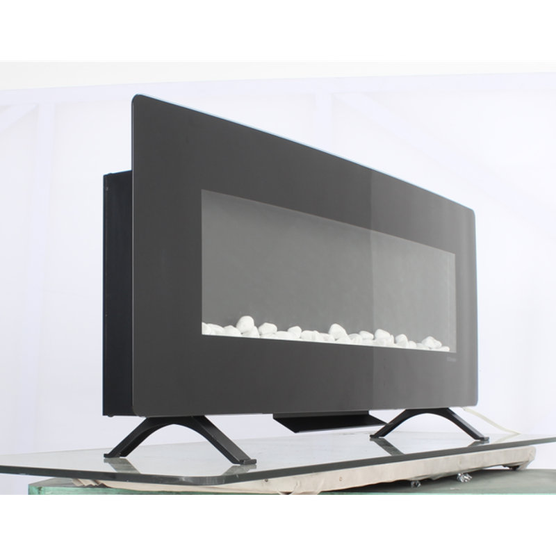 48 Inch Curved Front Wall Mounted Electric Fireplace With Remote And Multi Color Flame & Emberbed
