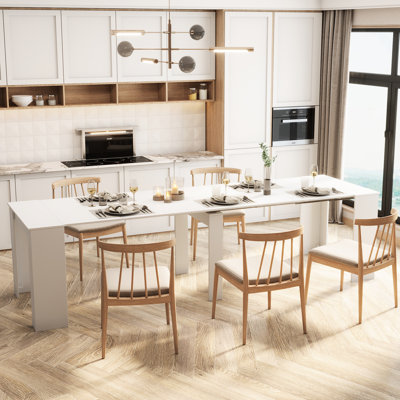 White Extendable Table, Console 118.50in Long, Space Saving And Functional Multifunctional Console, Extendable, White, Elegant Home Furniture
