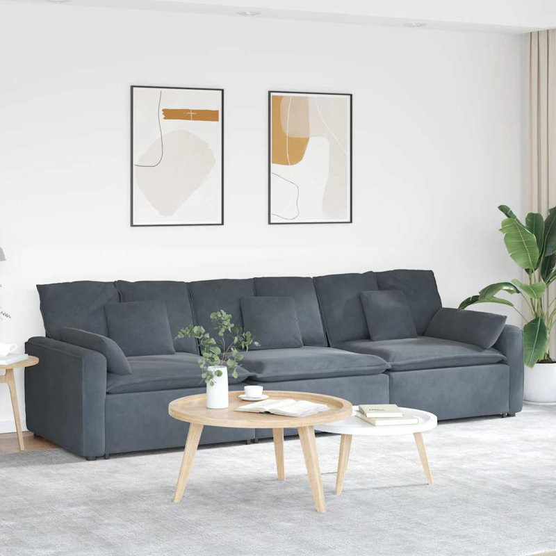  Canapé modulaire en velours gris foncé (100% polyester), mousse, métal