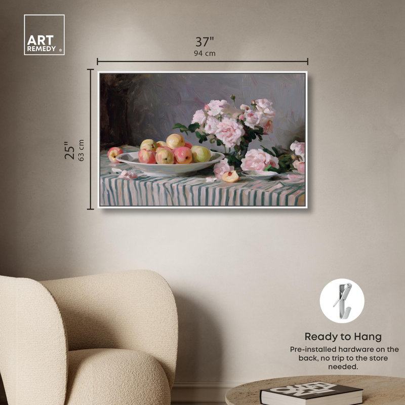 Peaches and Roses Farmhouse Art, reproduction d'art sur toile par Art Remedy, H 16 po x l 24 po, Structure noire