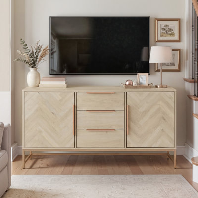 63'' Modern Herringbone TV Stand With Cable Management And 3-Drawer