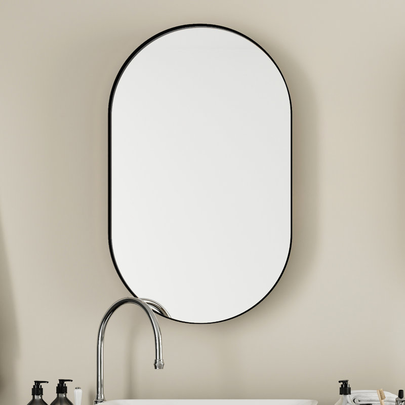 Armoire de rangement 19,97 x 34 po ovale encastrée pour salle de bain - Cadre en métal avec miroir et tablettes réglables, tablette blanche 20 po x 34 po, pour fonction