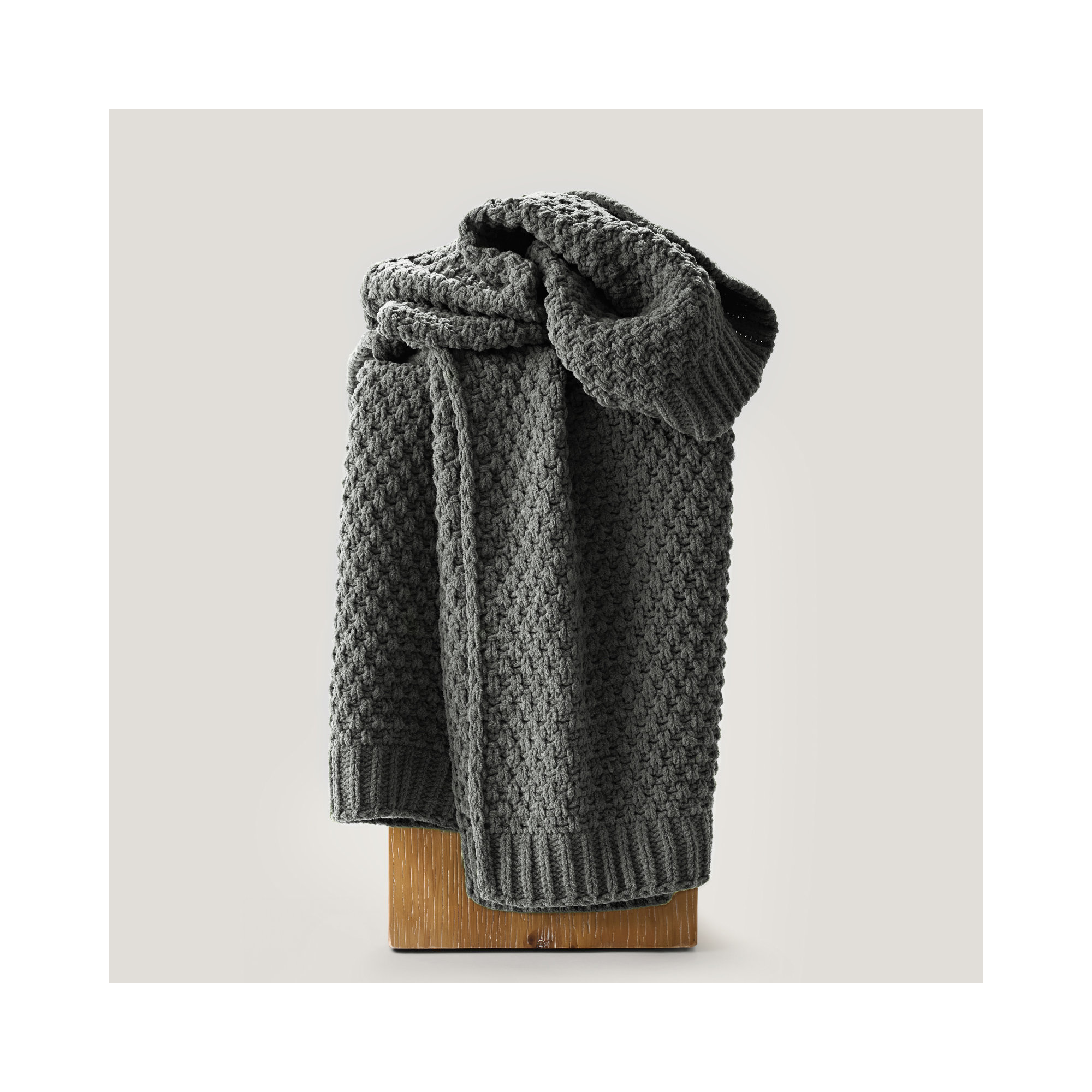 Chunky Chenille Knit Throw Blanket, Charcoal Gray, 80" L x 60" W