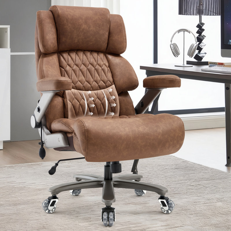 Big And Tall Leather Executive Office Chair Adjustable Ergonomic Desk Chair, Gold Brown
