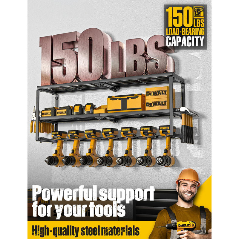 Support de perceuse à fixation murale avec station de charge, support à outils et support de rangement pour l'organisation du garage, étagère à outils en métal robuste avec support de batterie