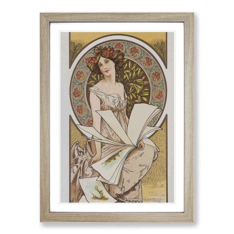 Chamenois Caldenar by Alphonse Mucha - Picture Frame Painting, 36cm H x 27cm W x 2cm D, Oak Framed