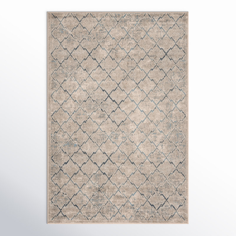 Aubreelynn Cambrai Geometric Light Gray/Dark Blue Area Rug, Rectangle 3' x 5'
