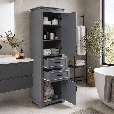 71.03" Tall Freestanding Bathroom Storage Cabinet Linen Cabinet, Modern Storage Cabinet with Soft Close Doors, Adjustable Shelves & Anti-Tip Safety Design for Bathroom, Kitchen, Living Room, Bedroom & Laundry Room