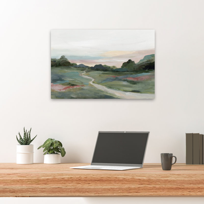 Gentle Path Through Quiet Fields - Landscape Painterly Abstract Nature Art, 16" H x 24" W