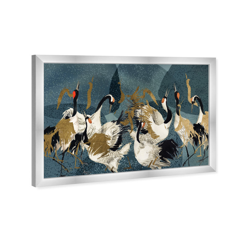 Reproduction d'art mural «Crane Love», animaux, H 32 po x l 47 po, Encadrement argenté