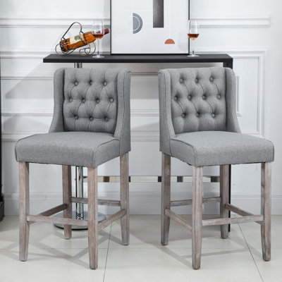Ensemble de 2 tabourets de bar à hauteur de comptoir capitonnés sans accoudoirs avec pieds en bois d'hévéa HOMcom 26,25 po, gris