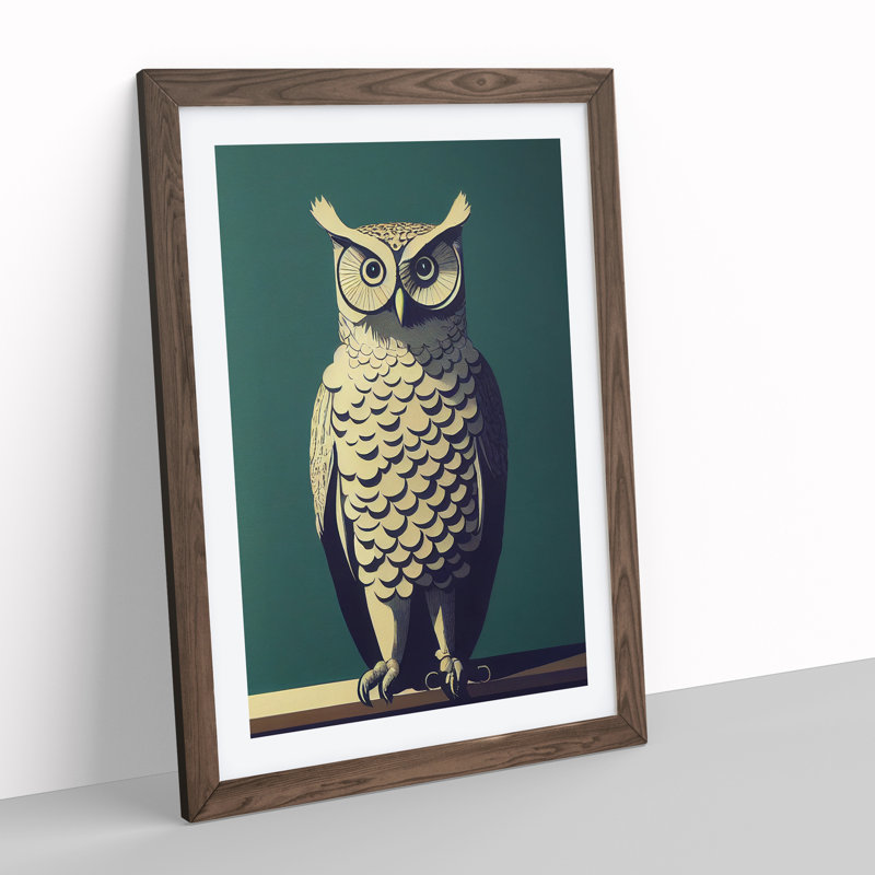An Exciting Owl - Wall Art, 34cm H x 25cm W, Walnut Framed
