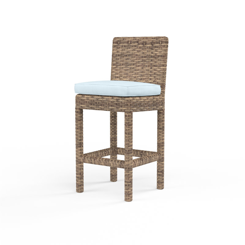 Tabouret d'extérieur en osier Havana avec coussin Sunbrella, Toile Skyline Sunbrella® enlever, 26"