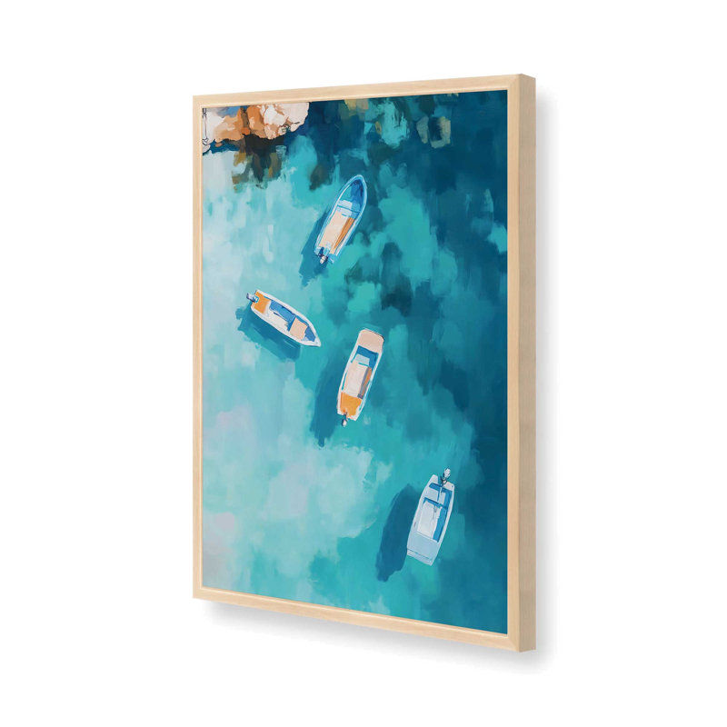 «Boat in Blue Bay II», reproduction encadrée, H 25 po x l 19 po, Érable brut