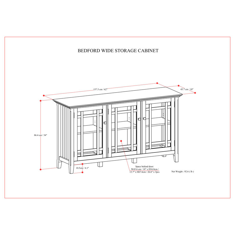 Bedford Dark Tobacco Brown Solid Wood Storage Cabinet with Glass Doors