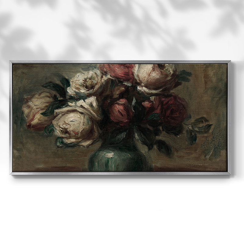 Botanical Series-CDVII- Toile tendue avec châssis tendue, prête à être accrochée, H 17 po x l 33 po, Argent argent