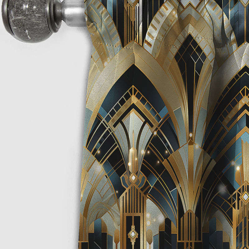 1970S Blue And Gold Damask Art Deco - Abstract Marble Damask Blackout Curtain - 1 Panels, 52" W x 84" L