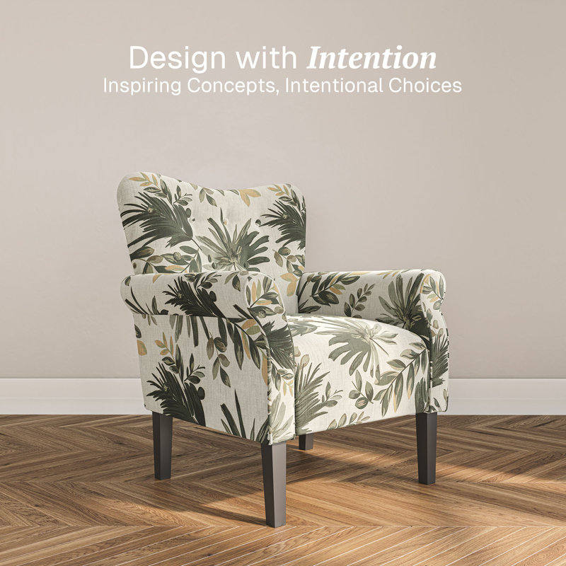 30.3" Wide Tufted Upholstered Armchair, Green Floral Linen