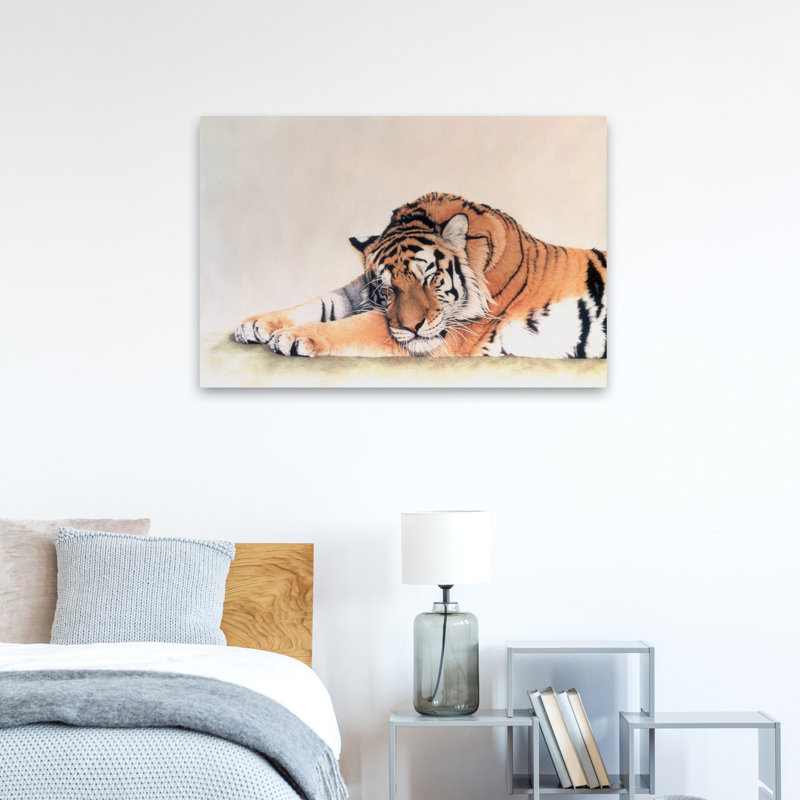 Tigre endormi - animaux, chats, nature, faune, tigres, art, H 36 po x l 24 po