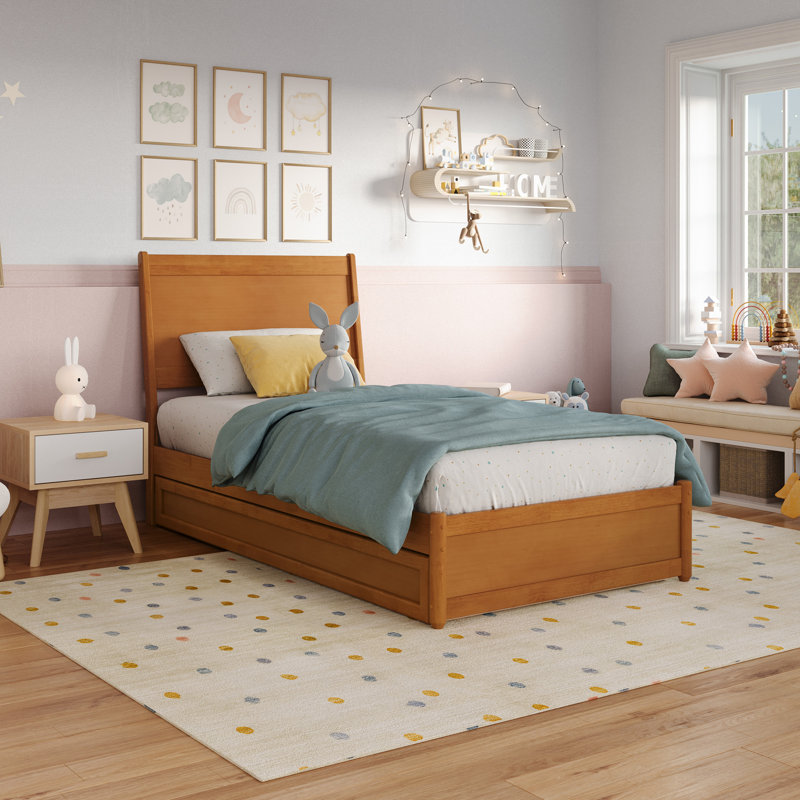 Avdesh Solid Wood Sleigh Trundle Extra Bed, Light Toffee, Twin
