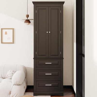 Tall Storage Cabinet With Three Drawers For Bathroom/Office, Black