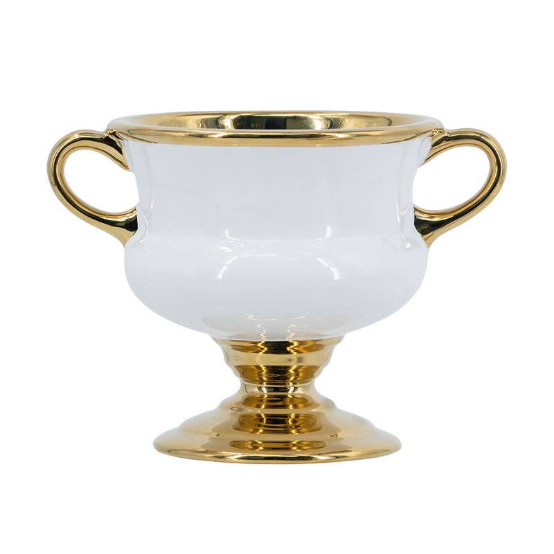 Vase à fleurs électrique plaqué or - blanc, H 5,9 po x l 5,9 po x P 8,3 po