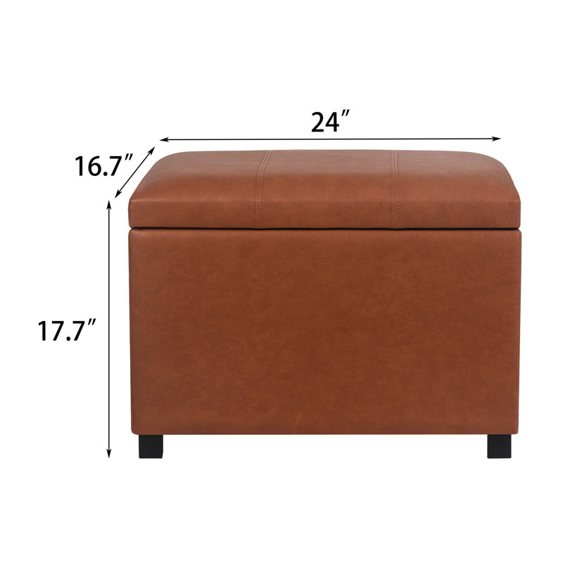 PU Faux Leather Storage Ottoman, Light Brown, Black