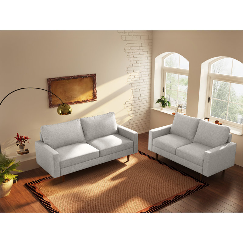 Causeuse à accoudoirs carrés 58 po Clairmont, Mélange de lin beige
