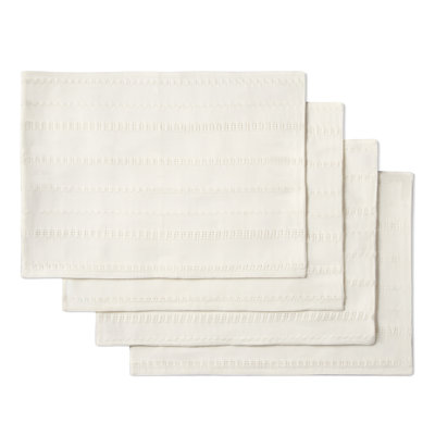 Ensemble de 4 napperons en tissu tissé réversible DRAPER James Leno Weave, blanc, 13 po x 18 po