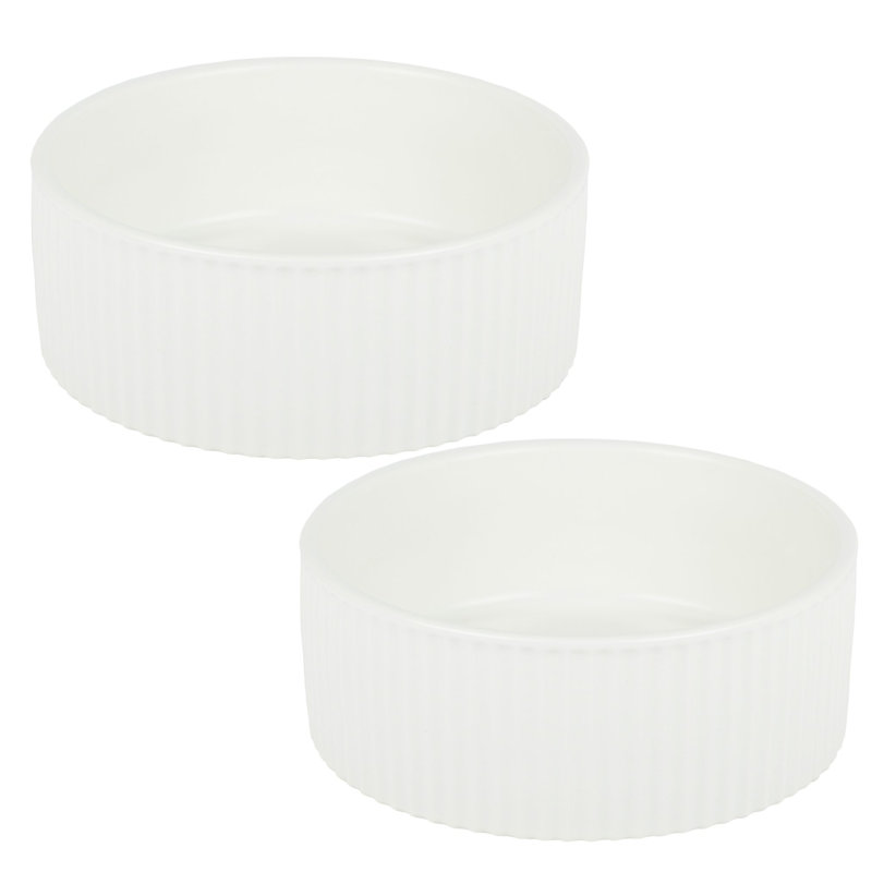 Jardin Ceramic Ribbed Effect Pet Bowl Set, 2.5", White