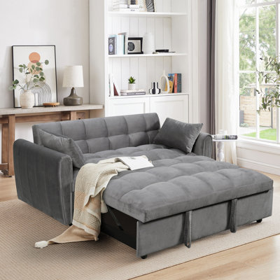 Canapé-lit pliable 65 po 3-en-1 de grande taille, canapé-lit double en velours moderne, canapé-lit à dossier réglable, sac de rangement et coussin, convient au salon, à la chambre à coucher