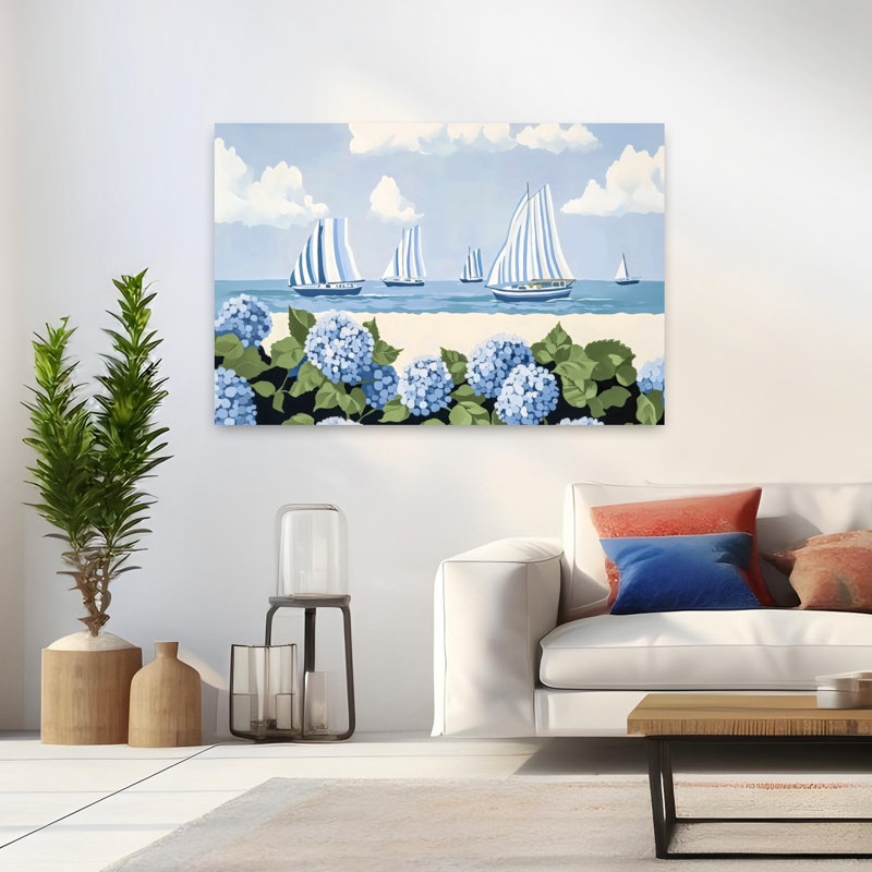 Voiliers - Art abstrait mural contemporain, H 32 po x l 48 po