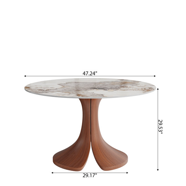 George Oliver Honey Walnut Round Sintered Stone Dining Table with ...