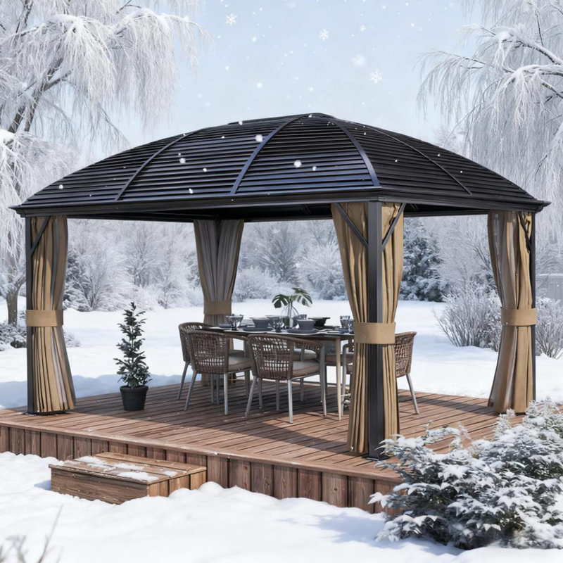 164.5" L x 116.25" W x 110.25" HGazebo with Curtains, Pavilion with Steel Roof Ceiling Hook
