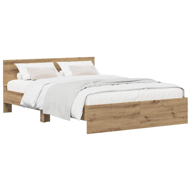 Bed Frame with Headboard Bedroom Bed Base Mattress Foundation Bedstead, 140 x 190cm, Artisan Oak