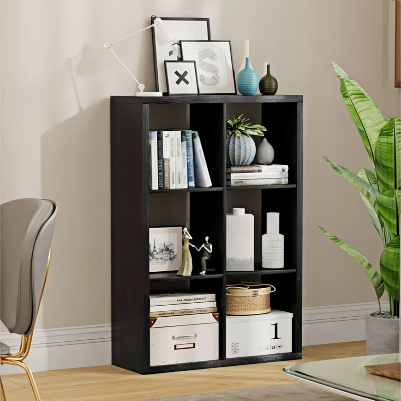 Étagère de rangement en bois à 6 cubes avec rangement ouvert pour le salon, la chambre à coucher et le bureau noir, Noir