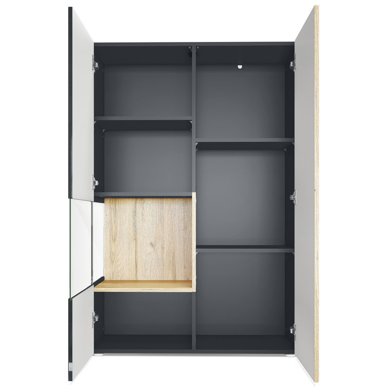 Alhassane 91.5 cm W Display Cabinet, Black/Natural Oak