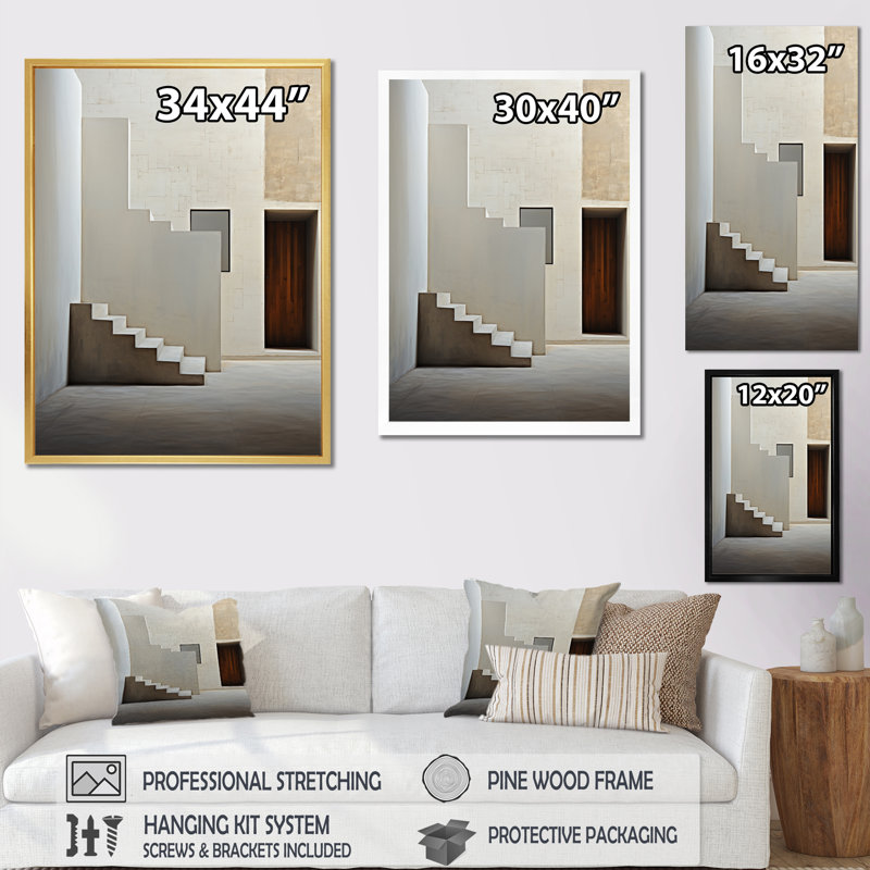 " Minimalism Emphasizes Simplicity Stairs I ", Black Floater Framed, 20" H x 12" W x 1" D