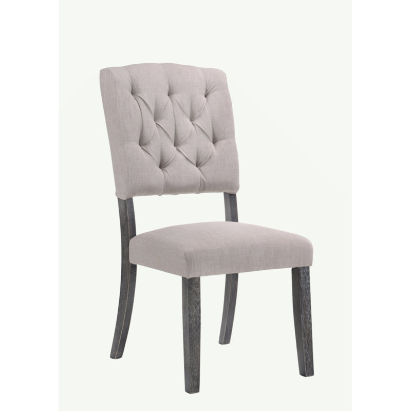 Bernard Beige Linen & Weathered Oak Finish Side Chair (Set Of 2), Gray