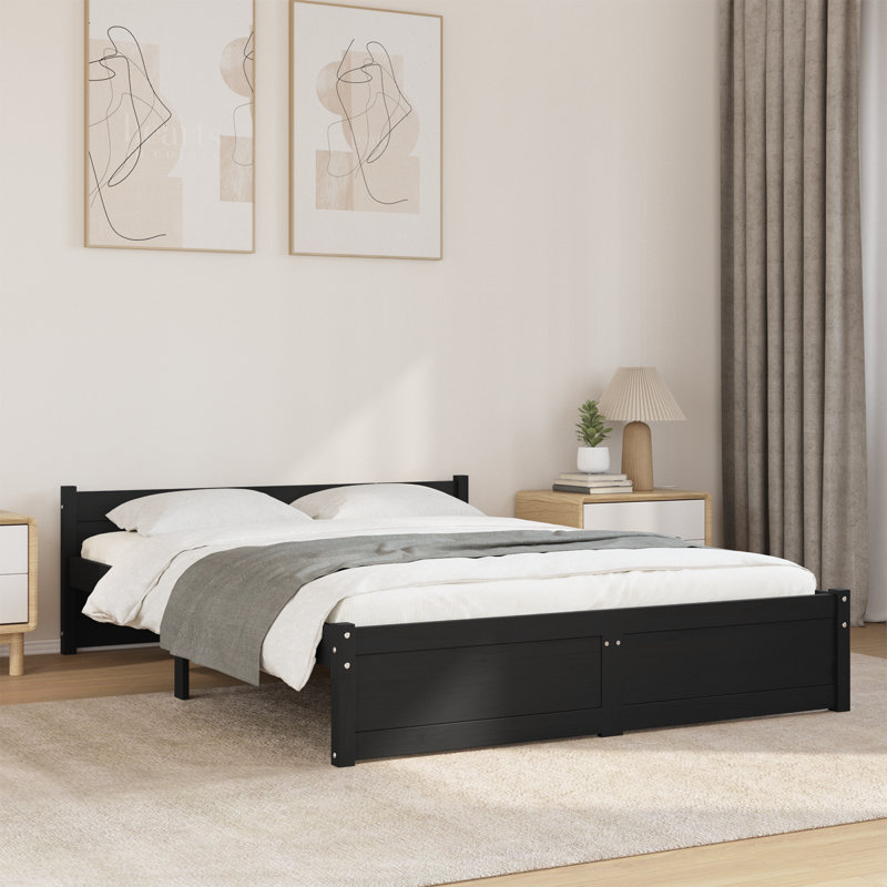 Bed Frame Solid Wood, black, Small Single (2'6')